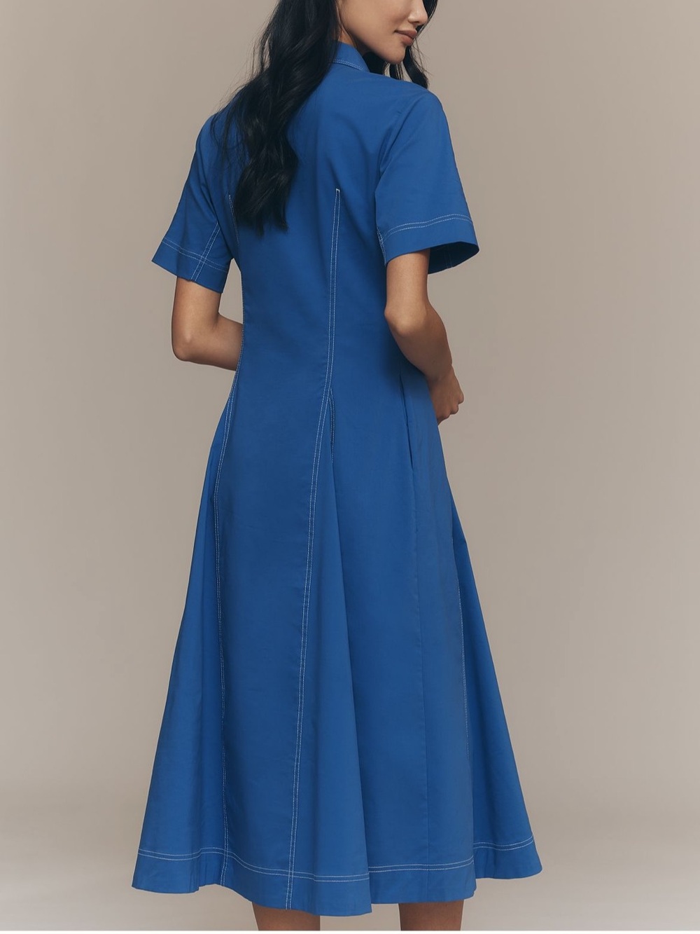 Anthropologie Exquisite Short-Skeeve Seamed Pleated Midi Dress